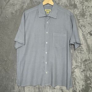 Joseph & Feiss Shirt Mens XL Blue White Plaid Button Front Short Sleeve Casual